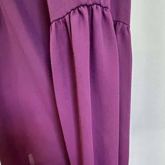 Banana Republic Burgundy Wine Tie Neck Women's Blouse Pleated Lantern Sleeves XS - Picture 5 of 9